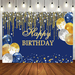 Aperturee - Aperturee Glitter Diamond Balloon Navy Blue Birthday Backdrop