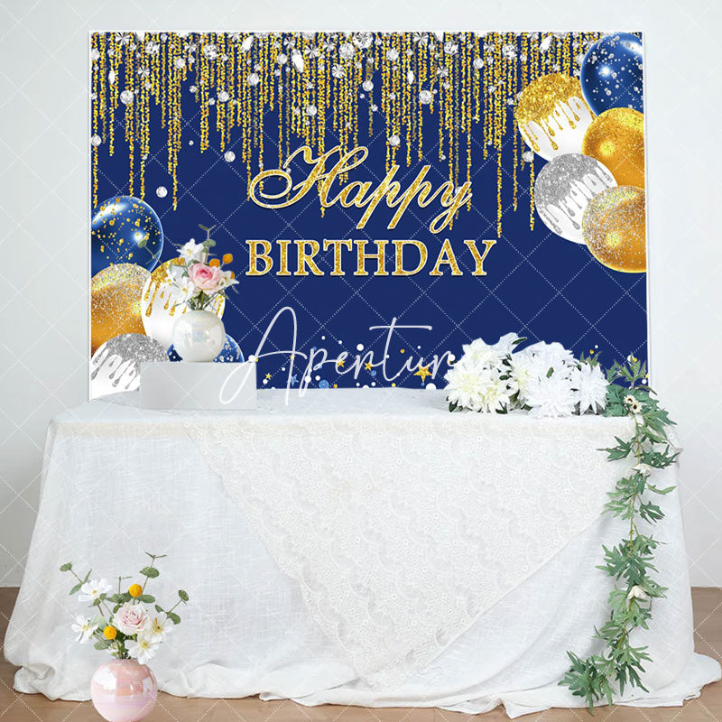 Aperturee - Aperturee Glitter Diamond Balloon Navy Blue Birthday Backdrop