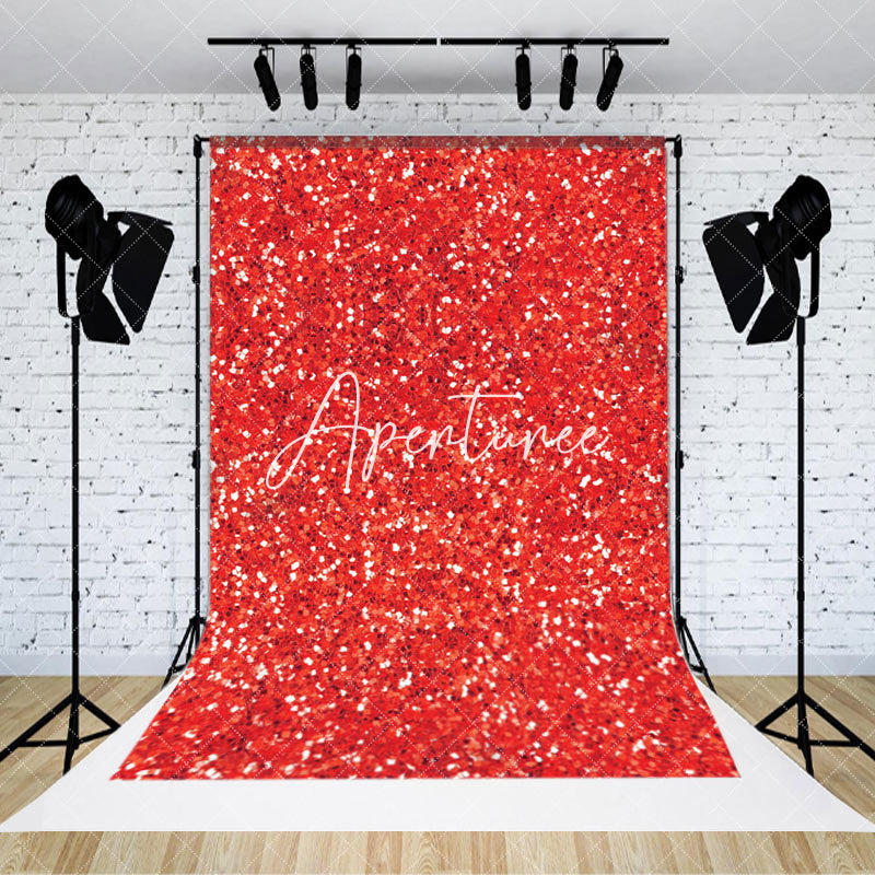 Aperturee - Aperturee Glitter Hot Red Silver Dots Twinkling Photo Backdrop