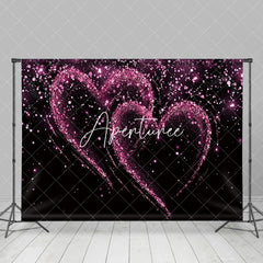 Aperturee - Aperturee Glitter Pink Hearts Black Valentines Day Backdrop