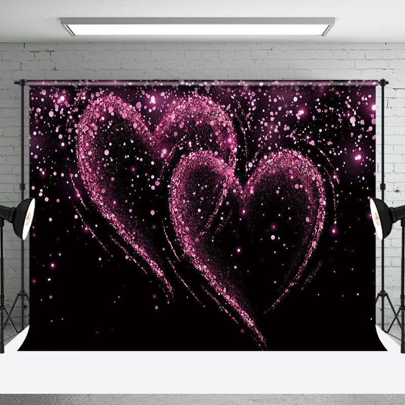 Aperturee - Aperturee Glitter Pink Hearts Black Valentines Day Backdrop