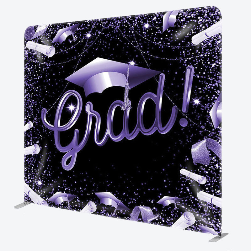 Aperturee - Aperturee Glitter Purple Black Fabric Graduation Backdrop Cover