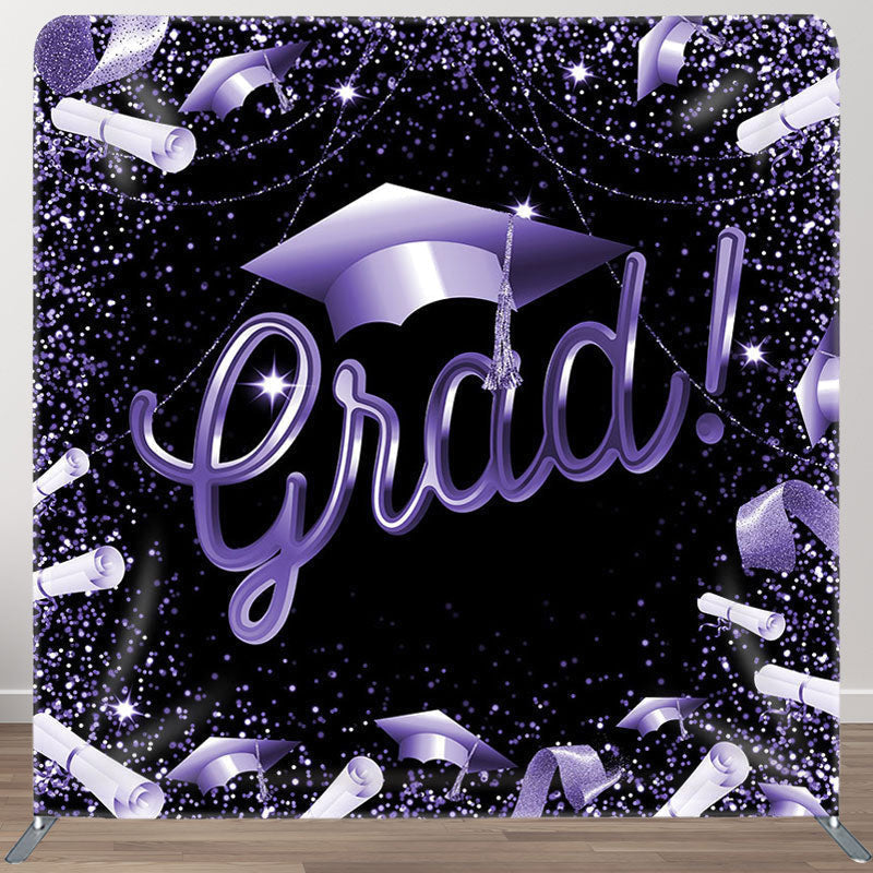 Aperturee - Aperturee Glitter Purple Black Fabric Graduation Backdrop Cover