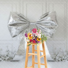 Aperturee - Aperturee Glitter Silver Bow White Floral Wedding Backdrop