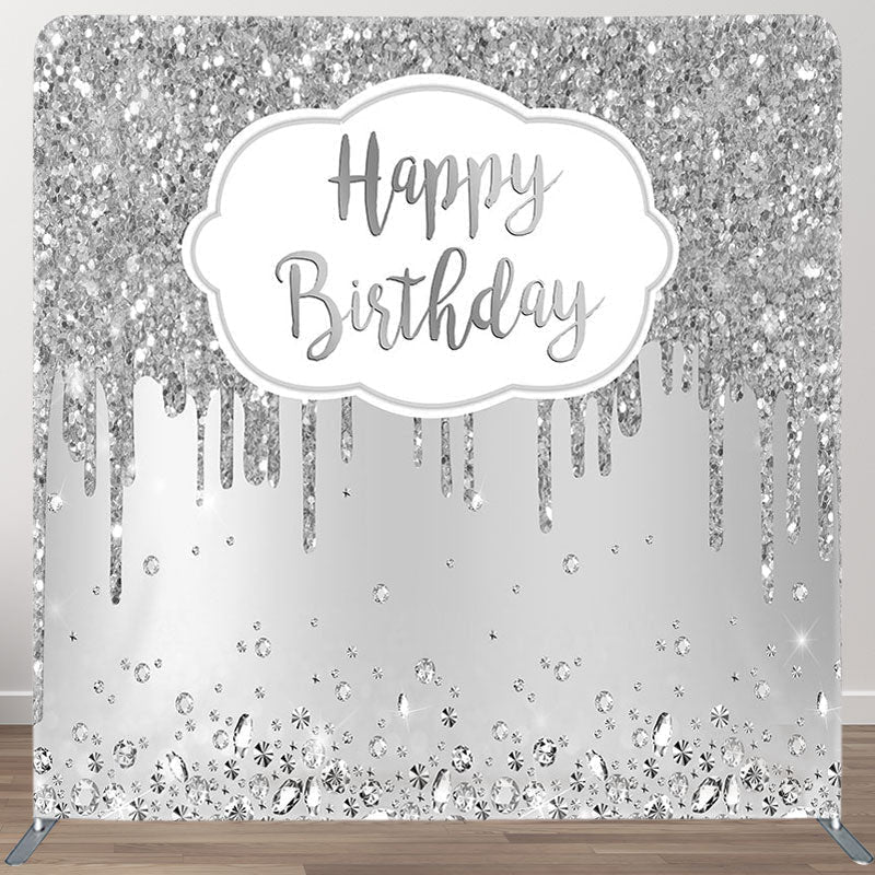 Aperturee - Aperturee Glitter Silver Diamonds Fabric Backdrop Cover for Birthday