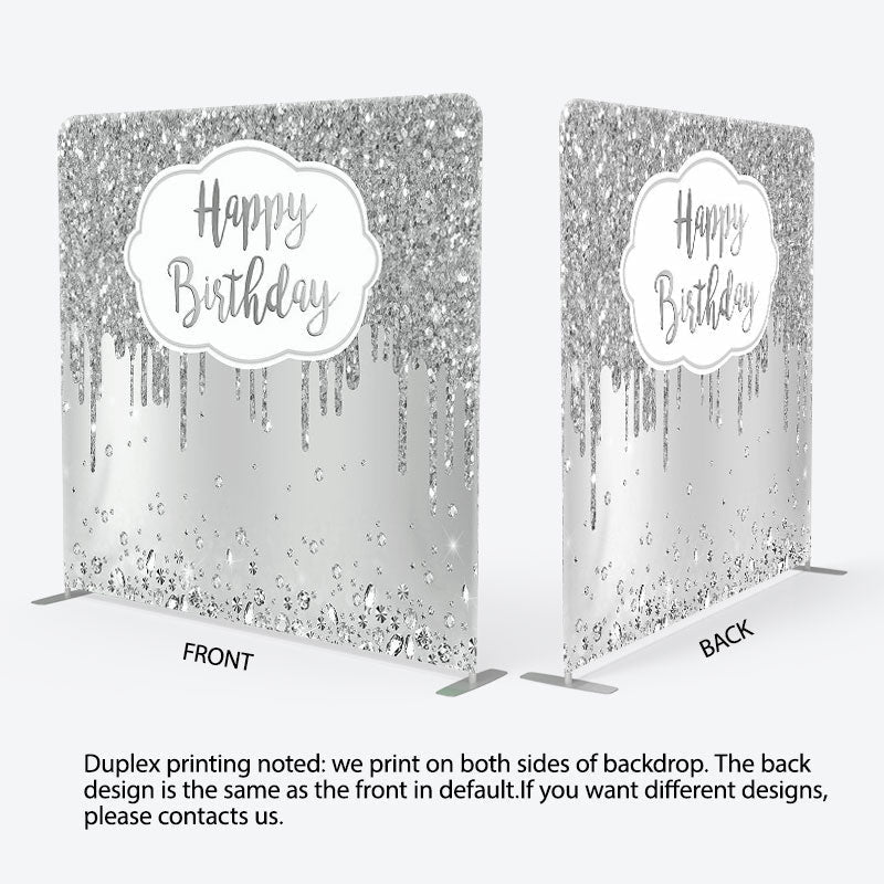 Aperturee - Aperturee Glitter Silver Diamonds Fabric Backdrop Cover for Birthday