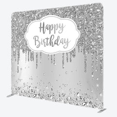 Aperturee - Aperturee Glitter Silver Diamonds Fabric Backdrop Cover for Birthday