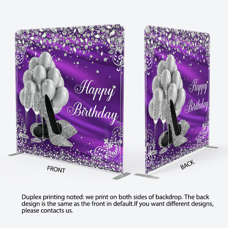 Aperturee - Aperturee Glitter Silver Purple Fabric Backdrop Cover for Birthday