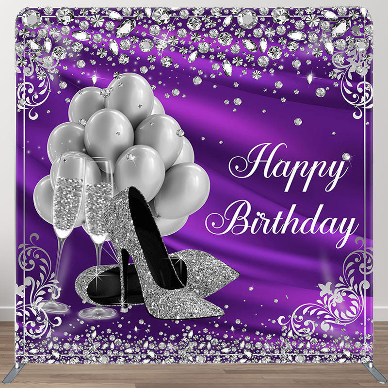 Aperturee - Aperturee Glitter Silver Purple Fabric Backdrop Cover for Birthday