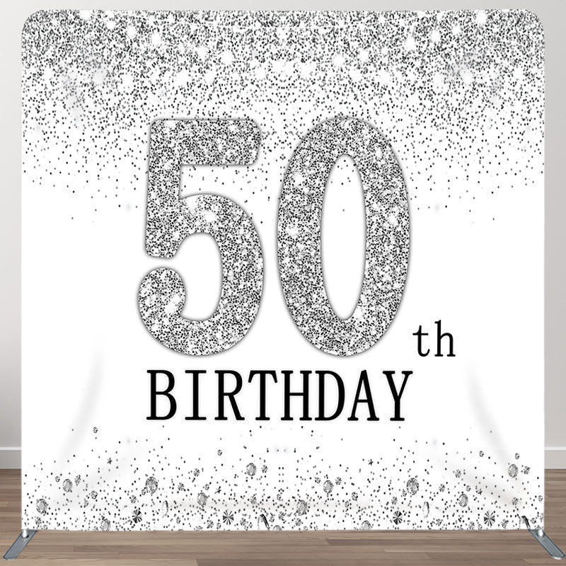 Aperturee - Aperturee Glitter Silver Theme Fabric Backdrop Cover for Birthday