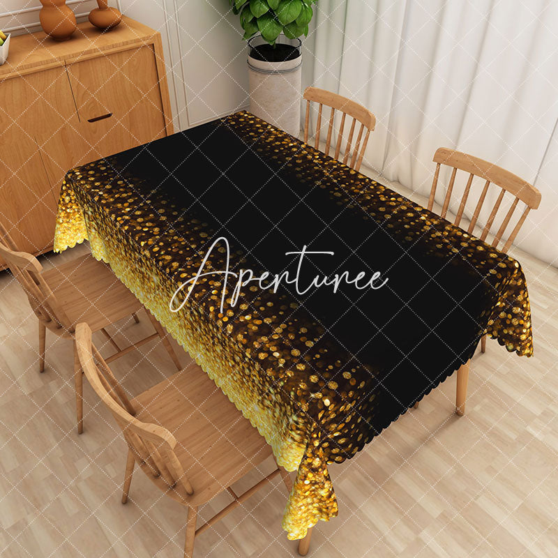 Aperturee - Aperturee Glittering Golden Disk Centerpiece Rectangle Tablecloth