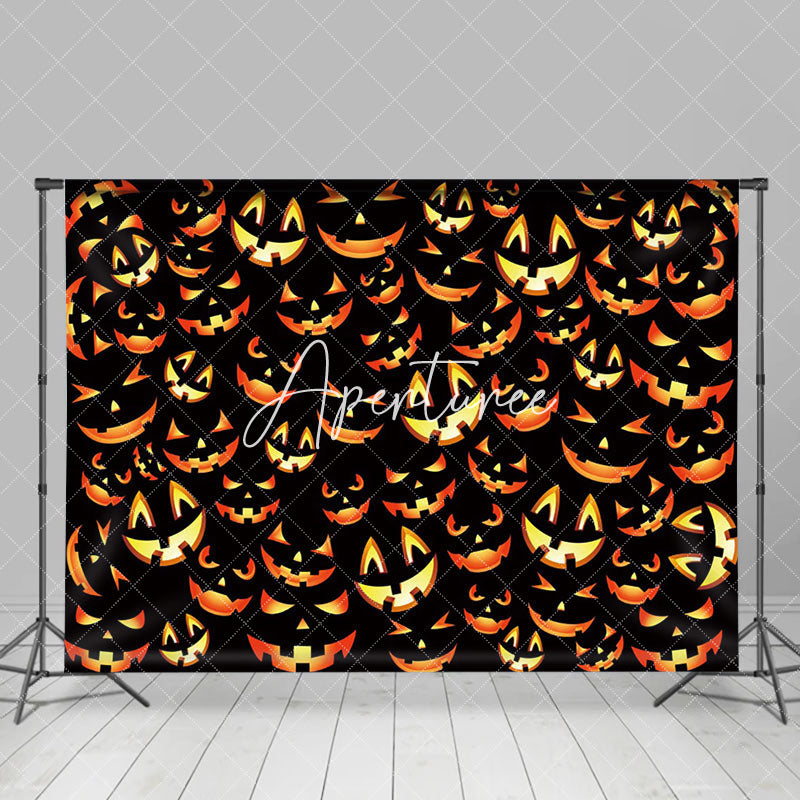 Aperturee - Aperturee Glowing Pumpkin Faces Pattern Halloween Backdrop