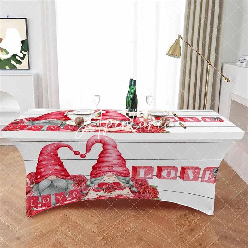 Aperturee - Aperturee Gnome Lover Flower Valentines Stretch Table Cover