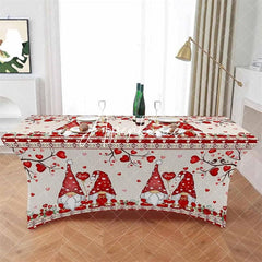 Aperturee - Aperturee Gnome Lover Rose Fitted Valentines Stretch Table Cover