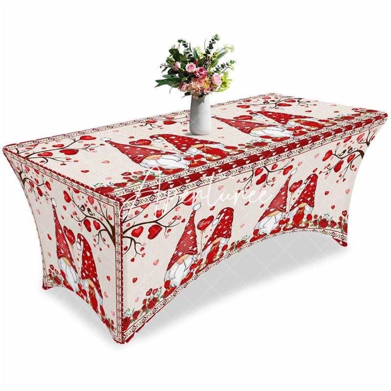 Aperturee - Aperturee Gnome Lover Rose Fitted Valentines Stretch Table Cover