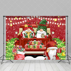 Aperturee - Aperturee Gnome On Red Car Light Strip Christmas Vibe Backdrop