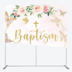 Aperturee - Aperturee God Bless Baptism Fabric Backdrop Cover for Birthday