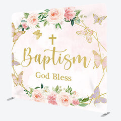 Aperturee - Aperturee God Bless Baptism Fabric Backdrop Cover for Birthday