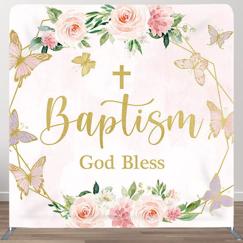 Aperturee - Aperturee God Bless Baptism Fabric Backdrop Cover for Birthday