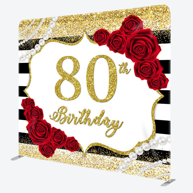 Aperturee - Aperturee Gold 80th Birthday Fabric Backdrop Cover for Party