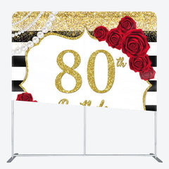 Aperturee - Aperturee Gold 80th Birthday Fabric Backdrop Cover for Party