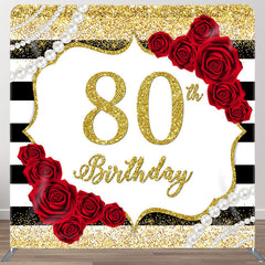 Aperturee - Aperturee Gold 80th Birthday Fabric Backdrop Cover for Party