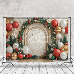 Aperturee - Aperturee Gold Arch Balloons Pine Leaves Christmas Backdrop