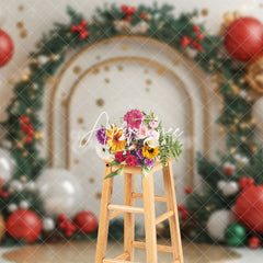 Aperturee - Aperturee Gold Arch Balloons Pine Leaves Christmas Backdrop