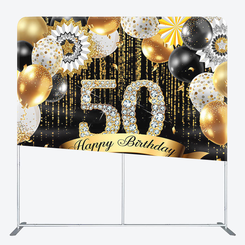 Aperturee - Aperturee Gold Balloons Bokeh Fabric Backdrop Cover for Birthday