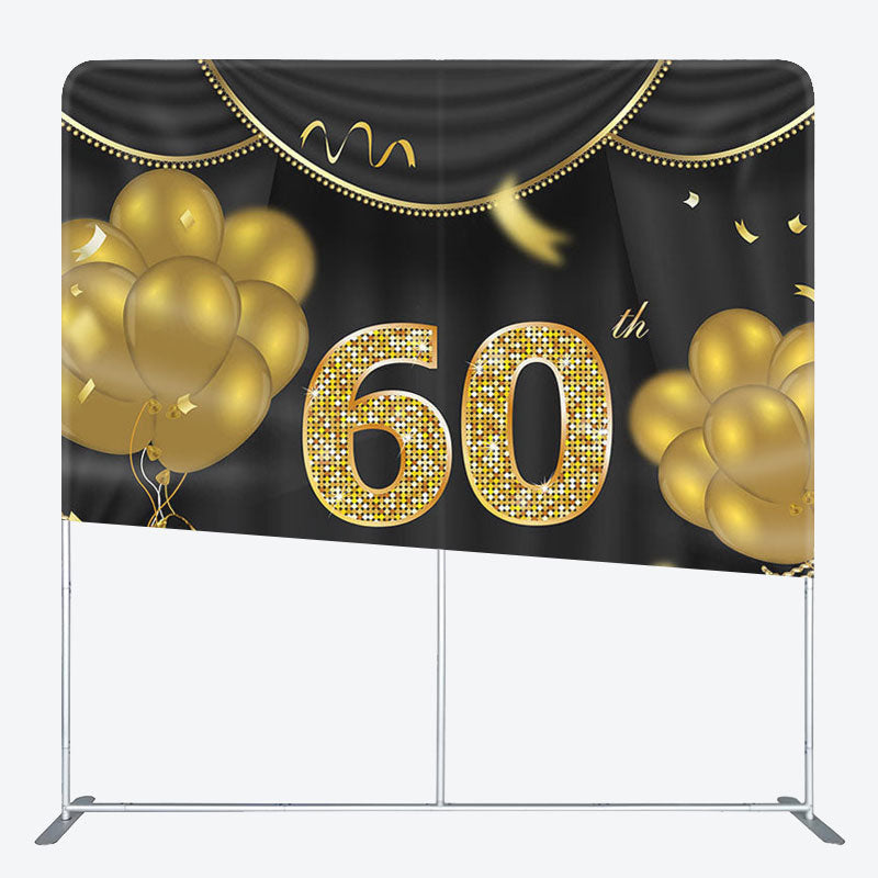 Aperturee - Aperturee Gold Balloons Fabric Backdrop Cover for 60th Birthday