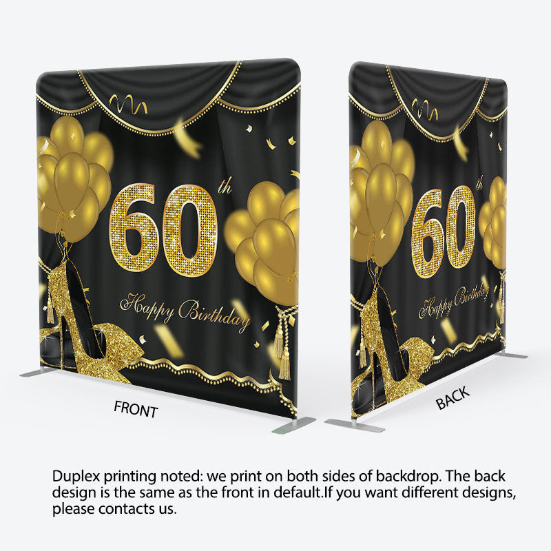 Aperturee - Aperturee Gold Balloons Fabric Backdrop Cover for 60th Birthday