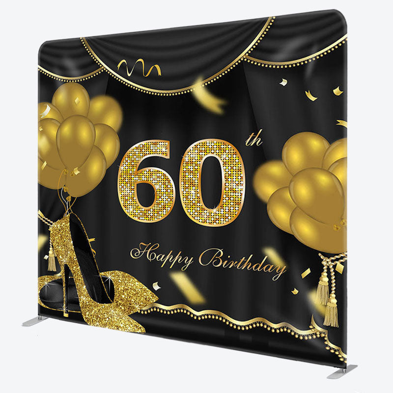 Aperturee - Aperturee Gold Balloons Fabric Backdrop Cover for 60th Birthday