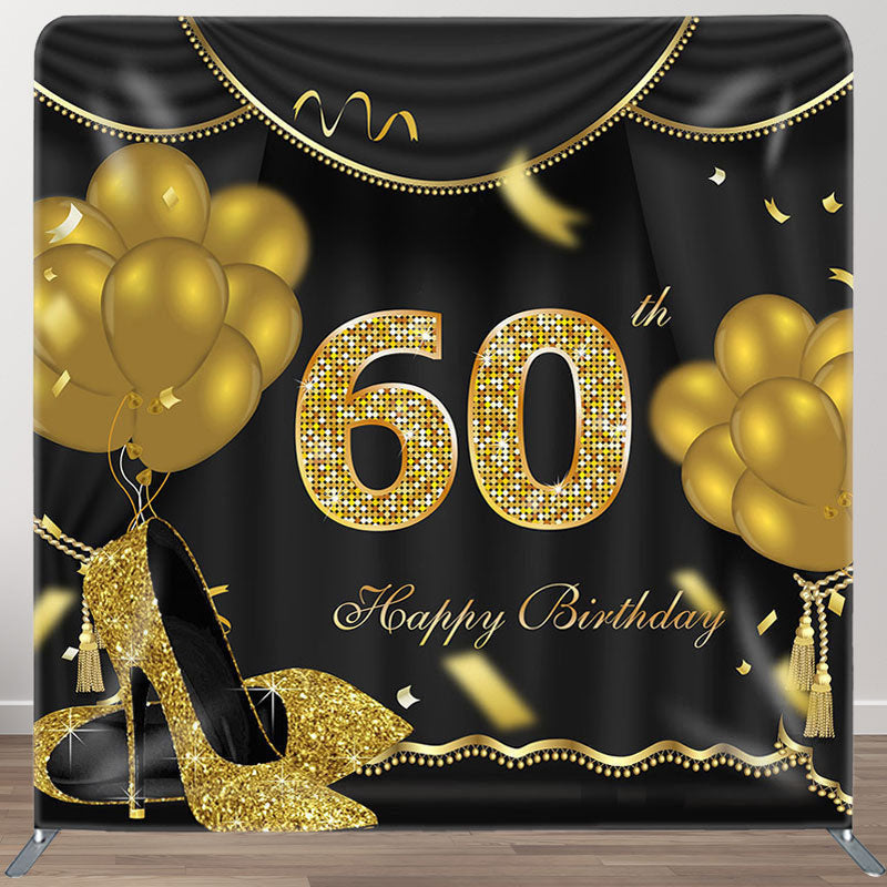 Aperturee - Aperturee Gold Balloons Fabric Backdrop Cover for 60th Birthday