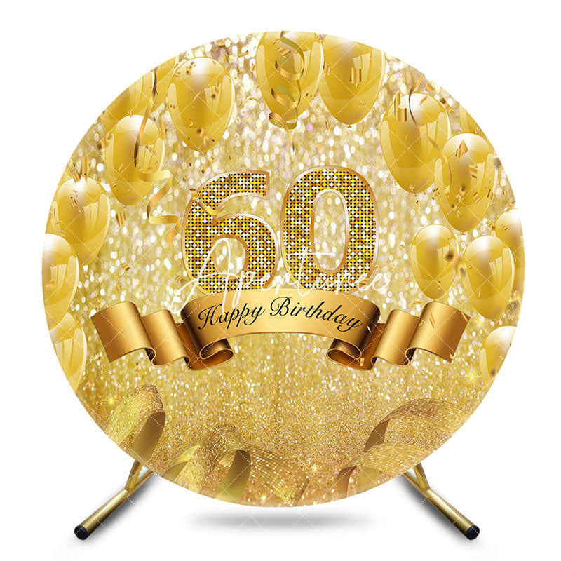 Aperturee - Aperturee Gold Balloons Glitter Round 60th Birthday Backdrop