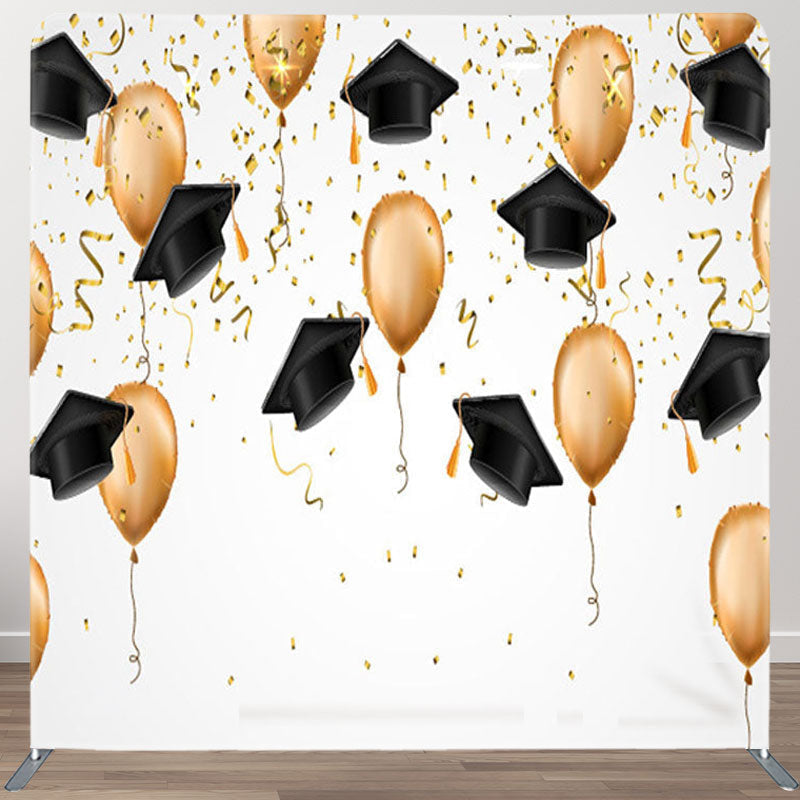 Aperturee - Aperturee Gold Balloons Ribbons Black Caps Graduation Backdrop