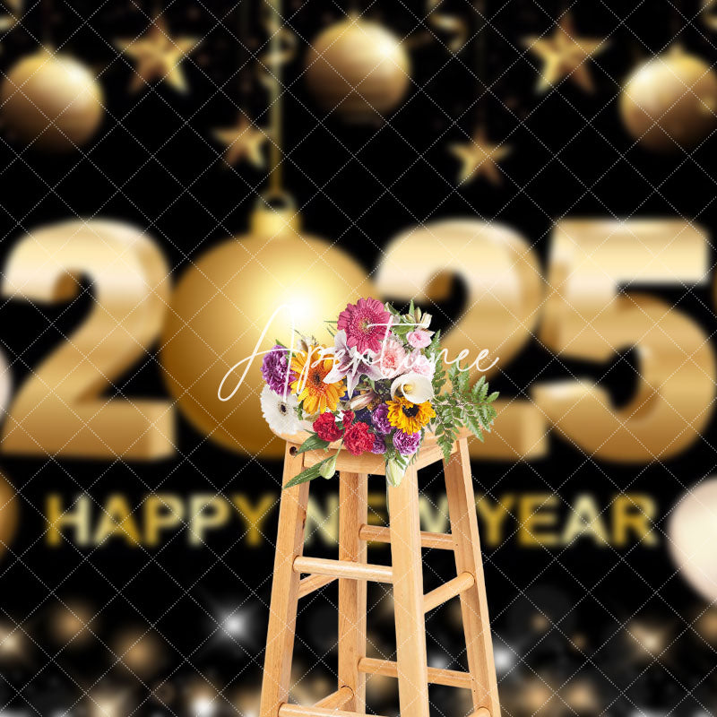 Aperturee - Aperturee Gold Bauble Balloon Shining 2025 New Year Backdrop