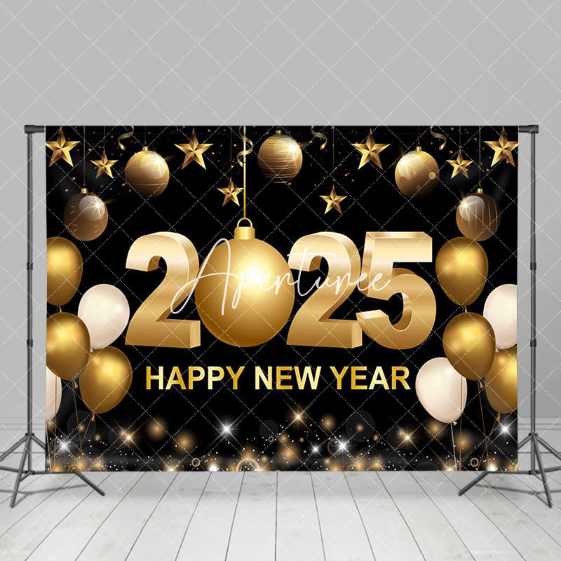 Aperturee - Aperturee Gold Bauble Balloon Shining 2025 New Year Backdrop