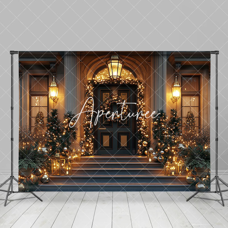 Aperturee - Aperturee Gold Bauble Light Wreath Villa Christmas Backdrop