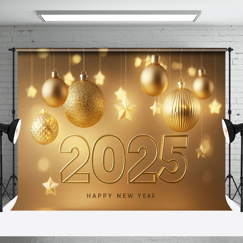 Aperturee - Aperturee Gold Bauble Stars Bokeh Luxury 2025 New Year Backdrop