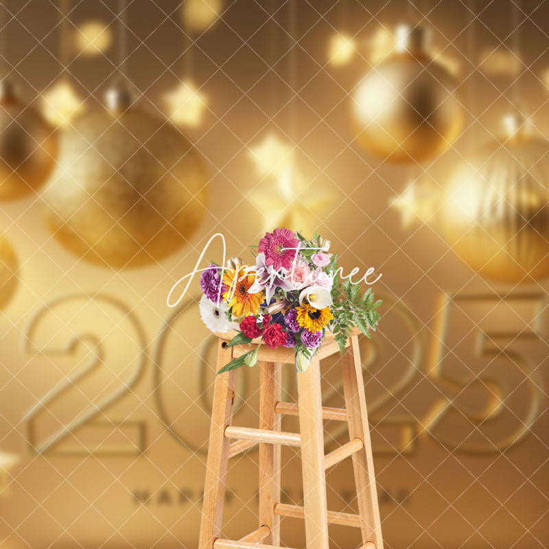 Aperturee - Aperturee Gold Bauble Stars Bokeh Luxury 2025 New Year Backdrop