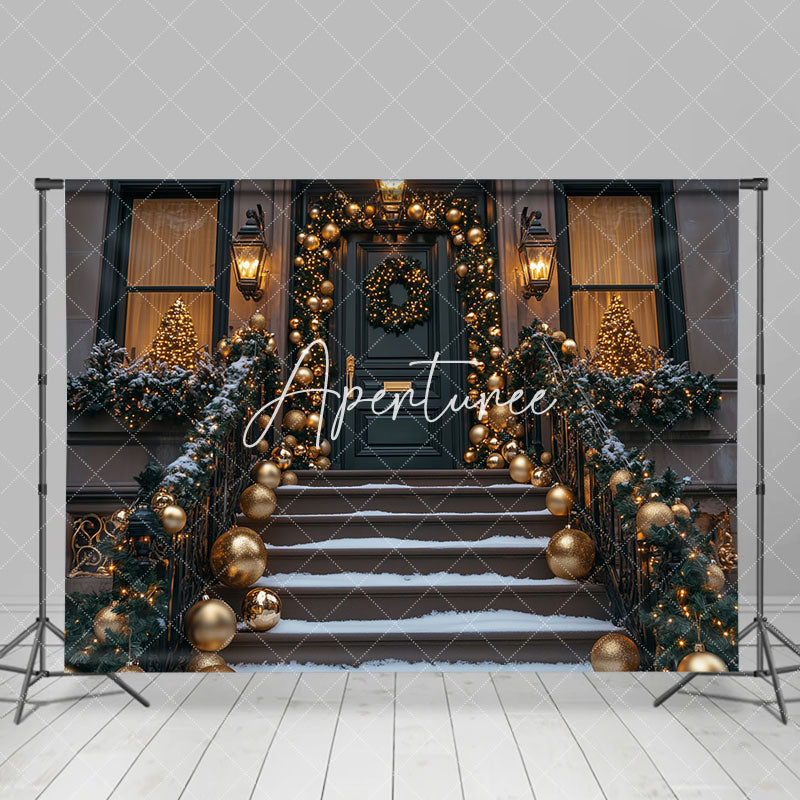 Aperturee - Aperturee Gold Bauble Wreath Door Stairs Christmas Backdrop