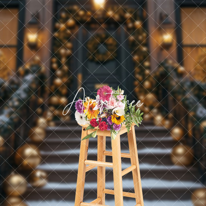 Aperturee - Aperturee Gold Bauble Wreath Door Stairs Christmas Backdrop