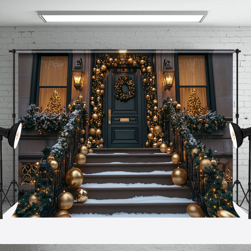 Aperturee - Aperturee Gold Bauble Wreath Door Stairs Christmas Backdrop