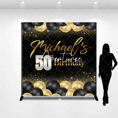 Aperturee - Aperturee Gold Black Balloon Custom Name 50th Birthday Backdrop