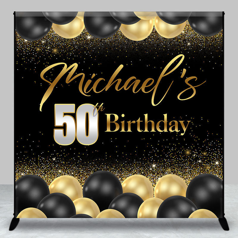 Aperturee - Aperturee Gold Black Balloon Custom Name 50th Birthday Backdrop