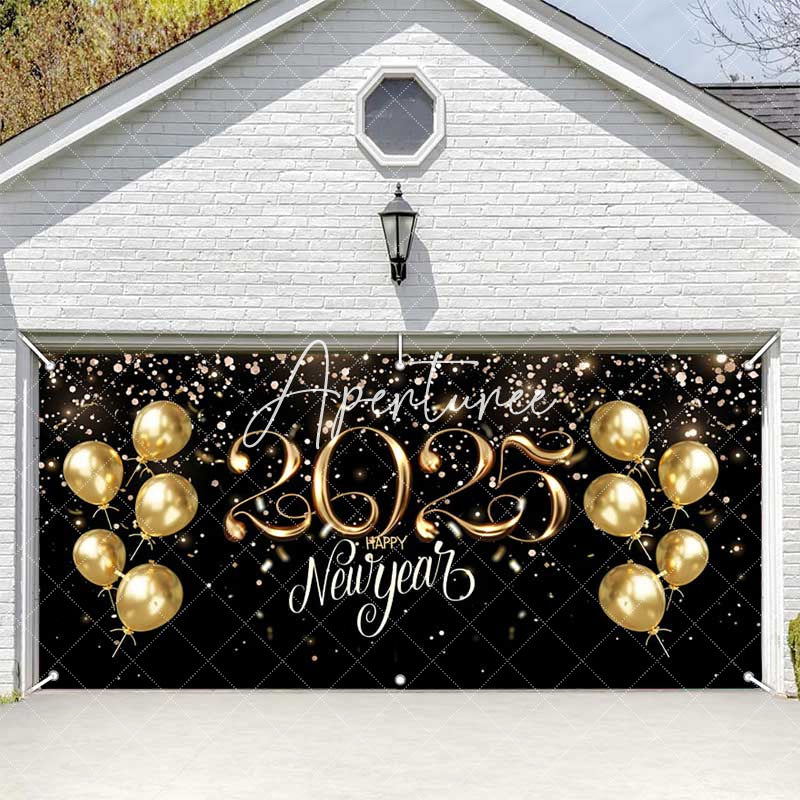 Aperturee - Aperturee Gold Blue Glitter 2025 New Year Garage Door Banner