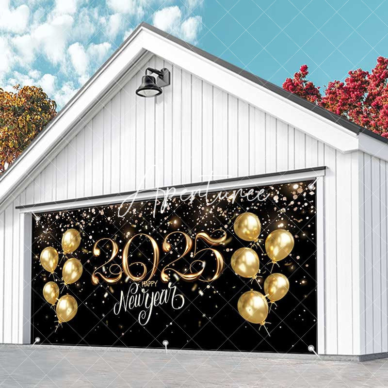 Aperturee - Aperturee Gold Blue Glitter 2025 New Year Garage Door Banner