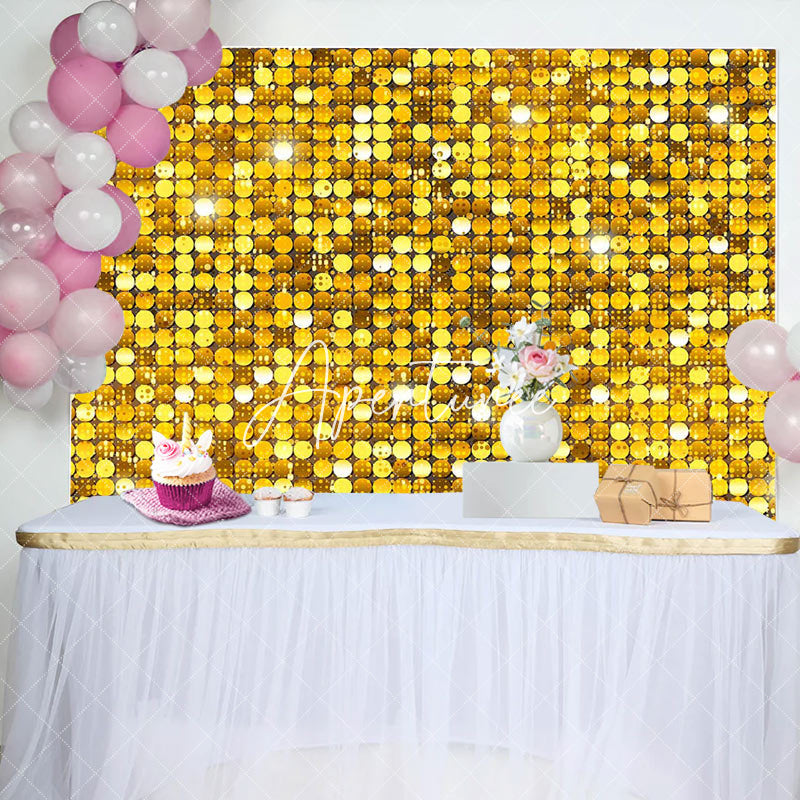 Aperturee - Aperturee Gold Circle Sequins Glitter Happy Birthday Backdrop