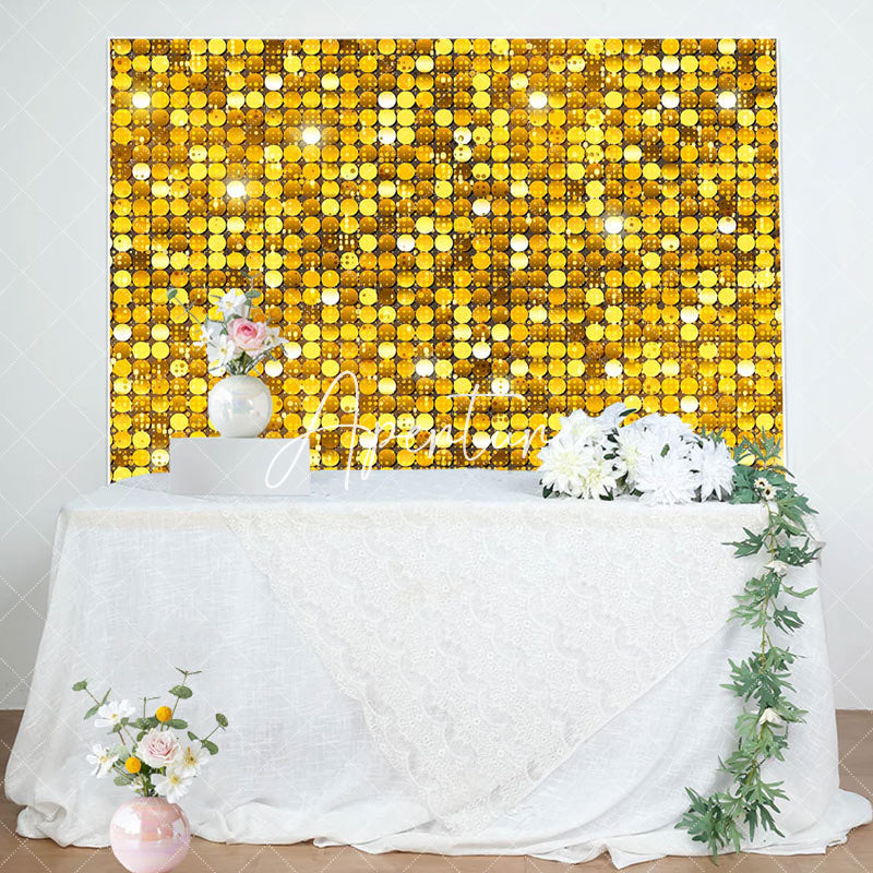 Aperturee - Aperturee Gold Circle Sequins Glitter Happy Birthday Backdrop