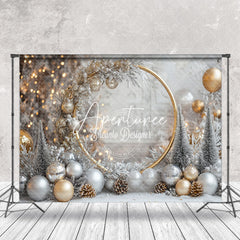 Aperturee - Aperturee Gold Circle Snowy Leaves Bells Christmas Backdrop